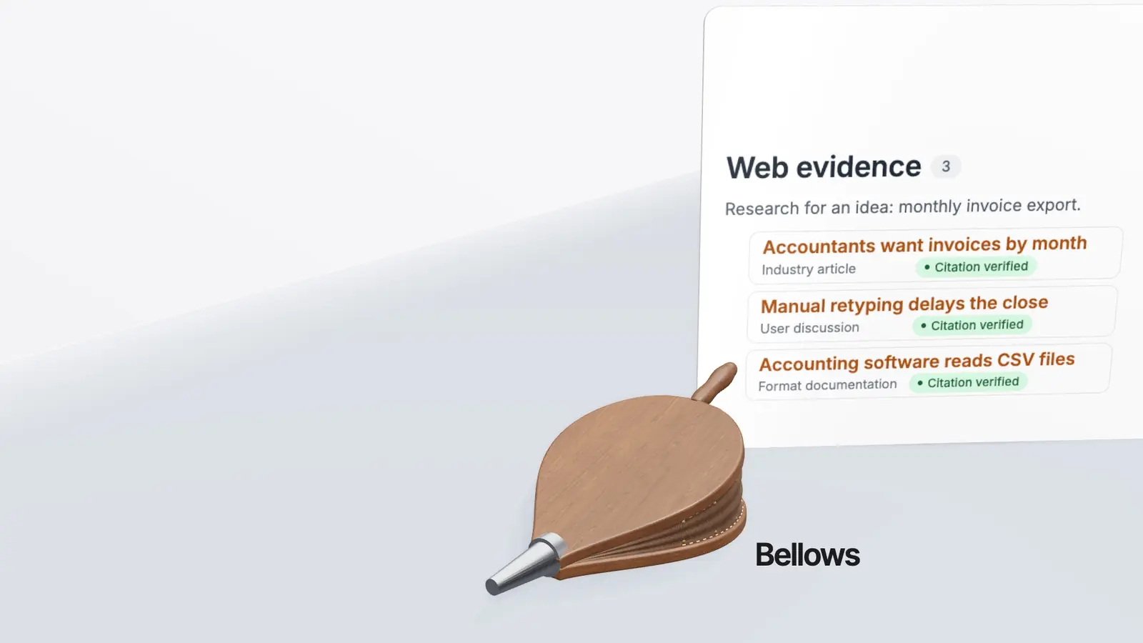 The bellows, and behind them a screen with verified sources from the web.