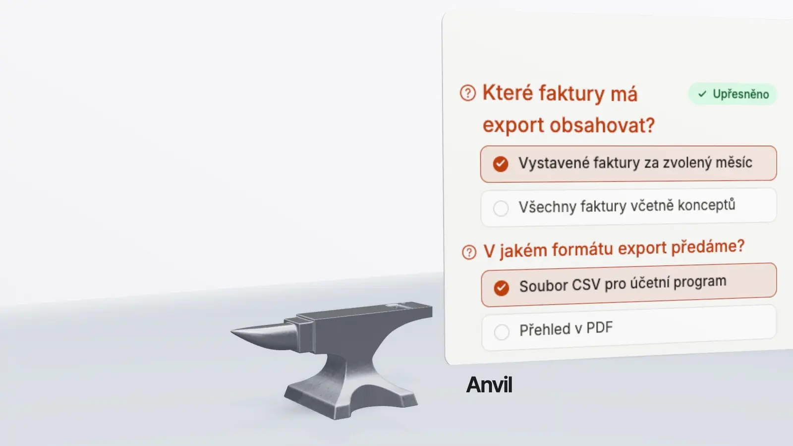 Kovadlina Anvil a za ní otázka k zadání s vybranou odpovědí.