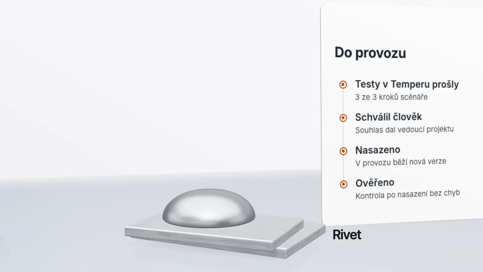 Nýt Rivet na deskách a za ním nasazení ve stavu Ověřeno.