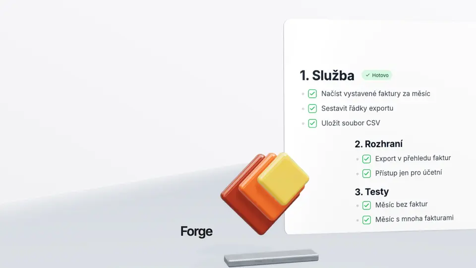 Dlaždice Forge na ocelové liště a za nimi plán s odškrtanými úkoly.